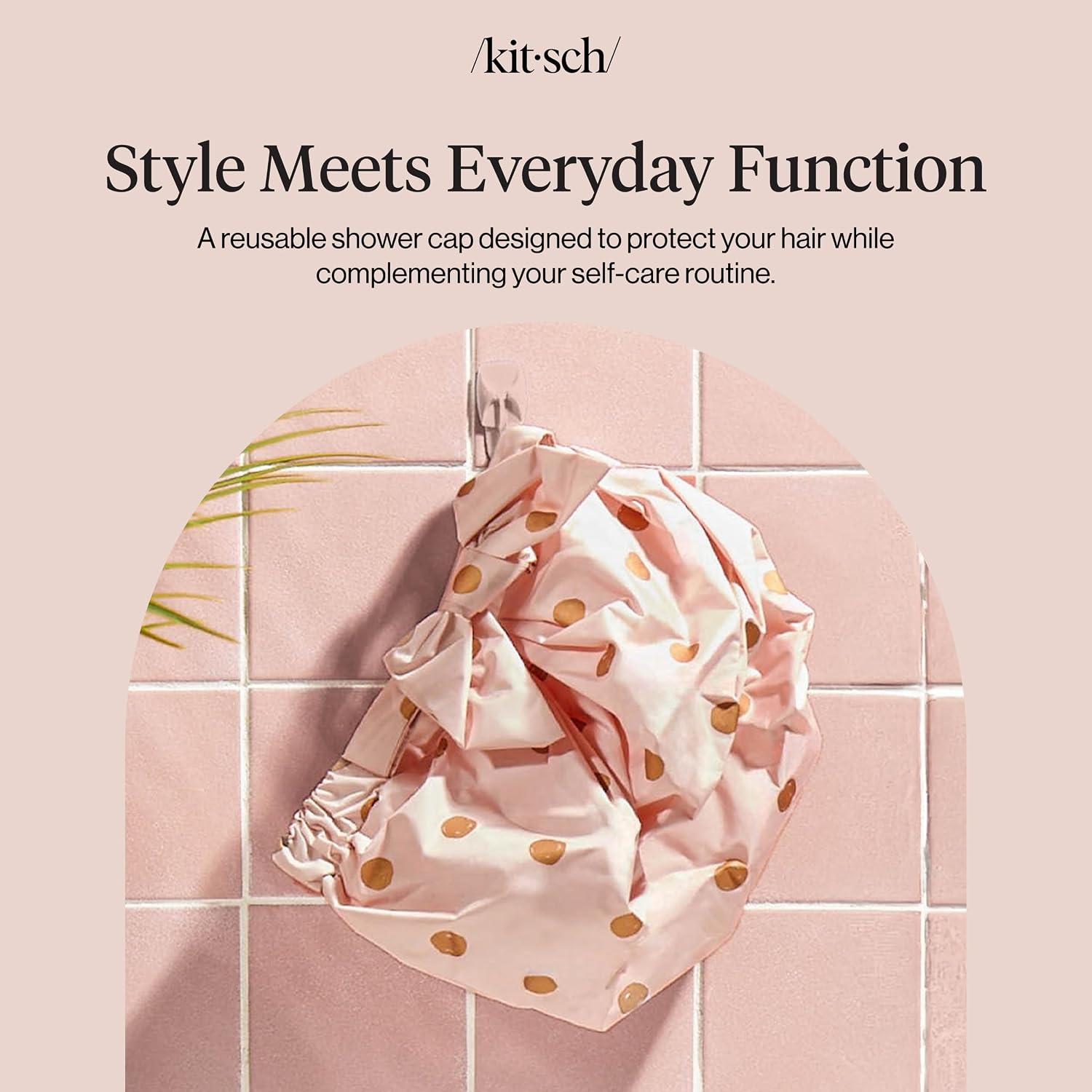 image:imageKitsch Luxury Large Shower Cap for Women StripeBlush Dot