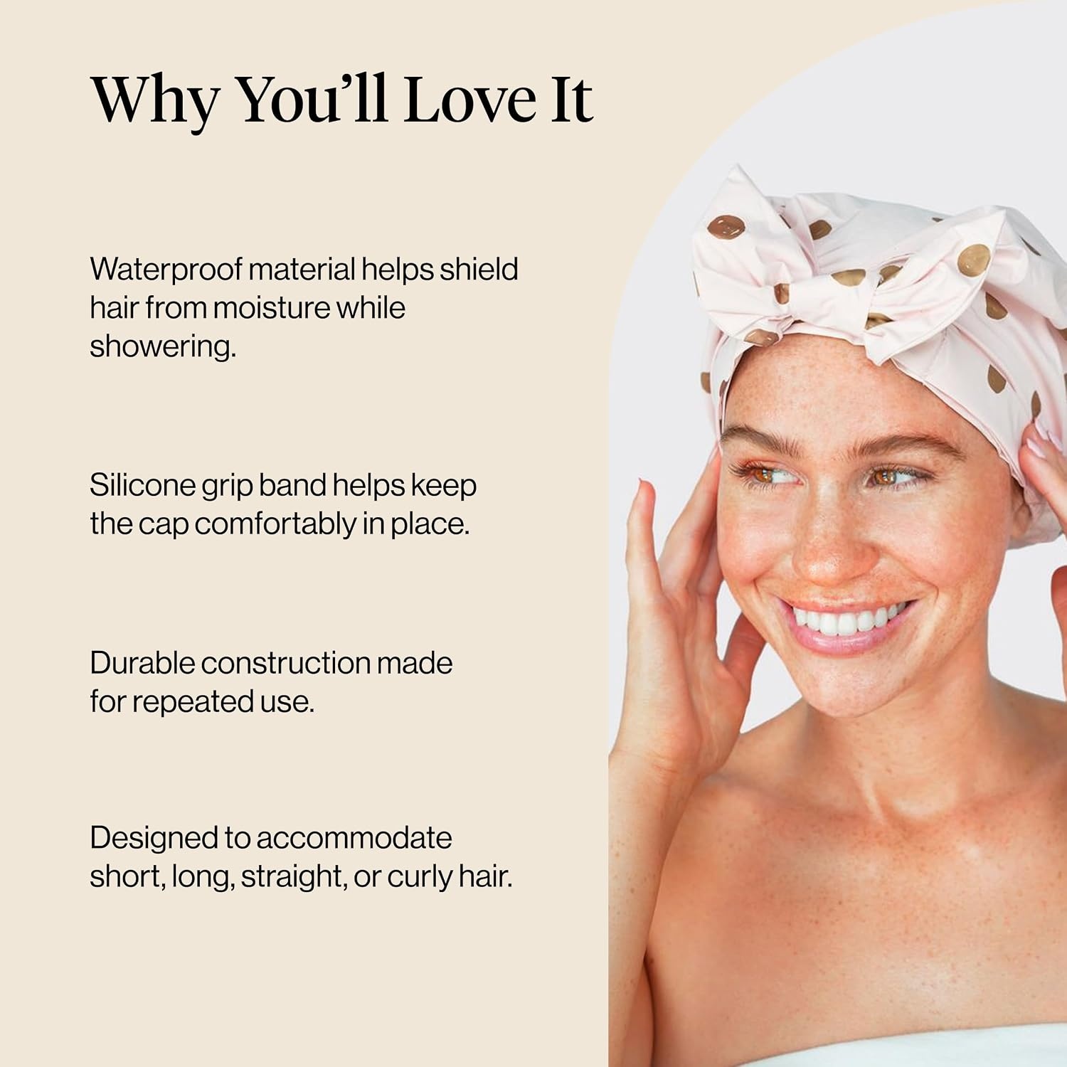 image:imageKitsch Luxury Large Shower Cap for Women StripeBlush Dot