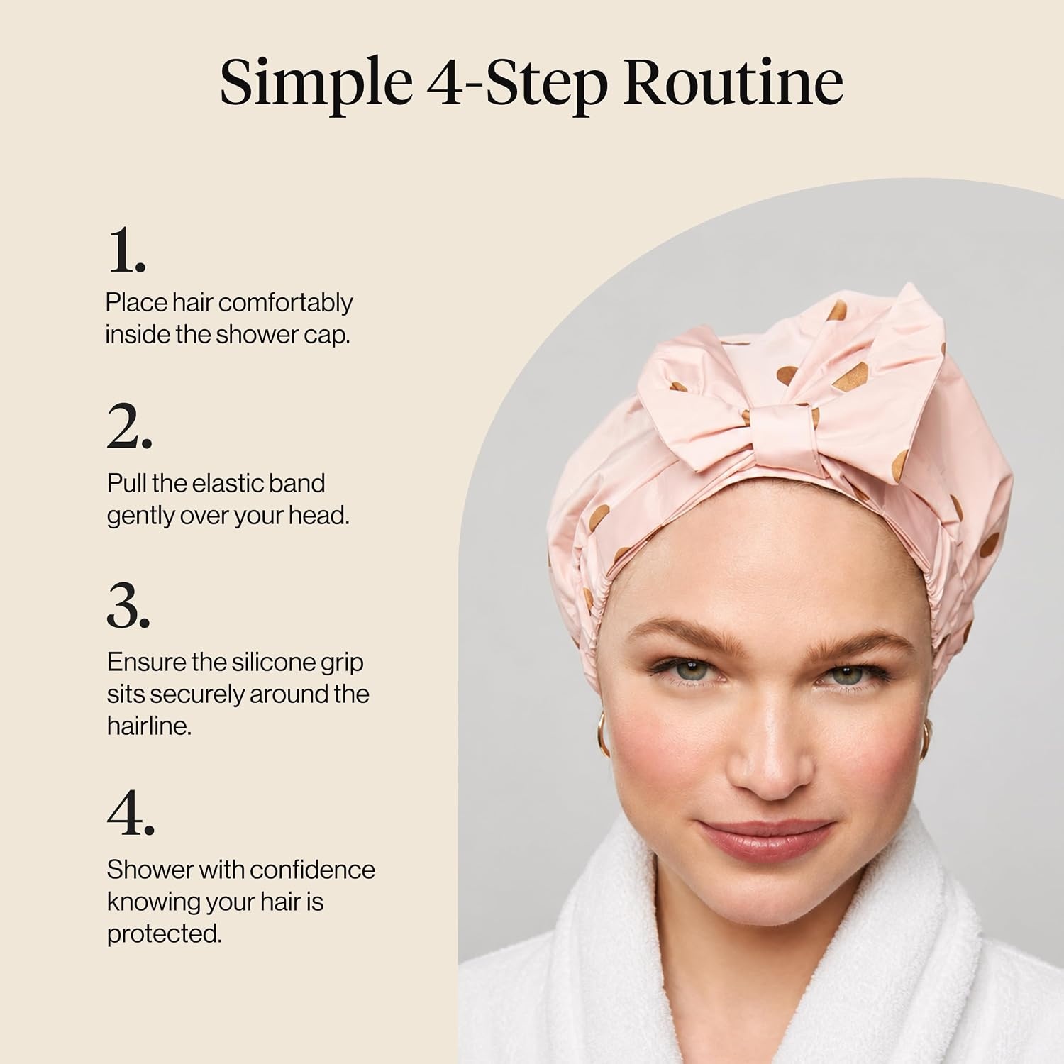 image:imageKitsch Luxury Large Shower Cap for Women StripeBlush Dot