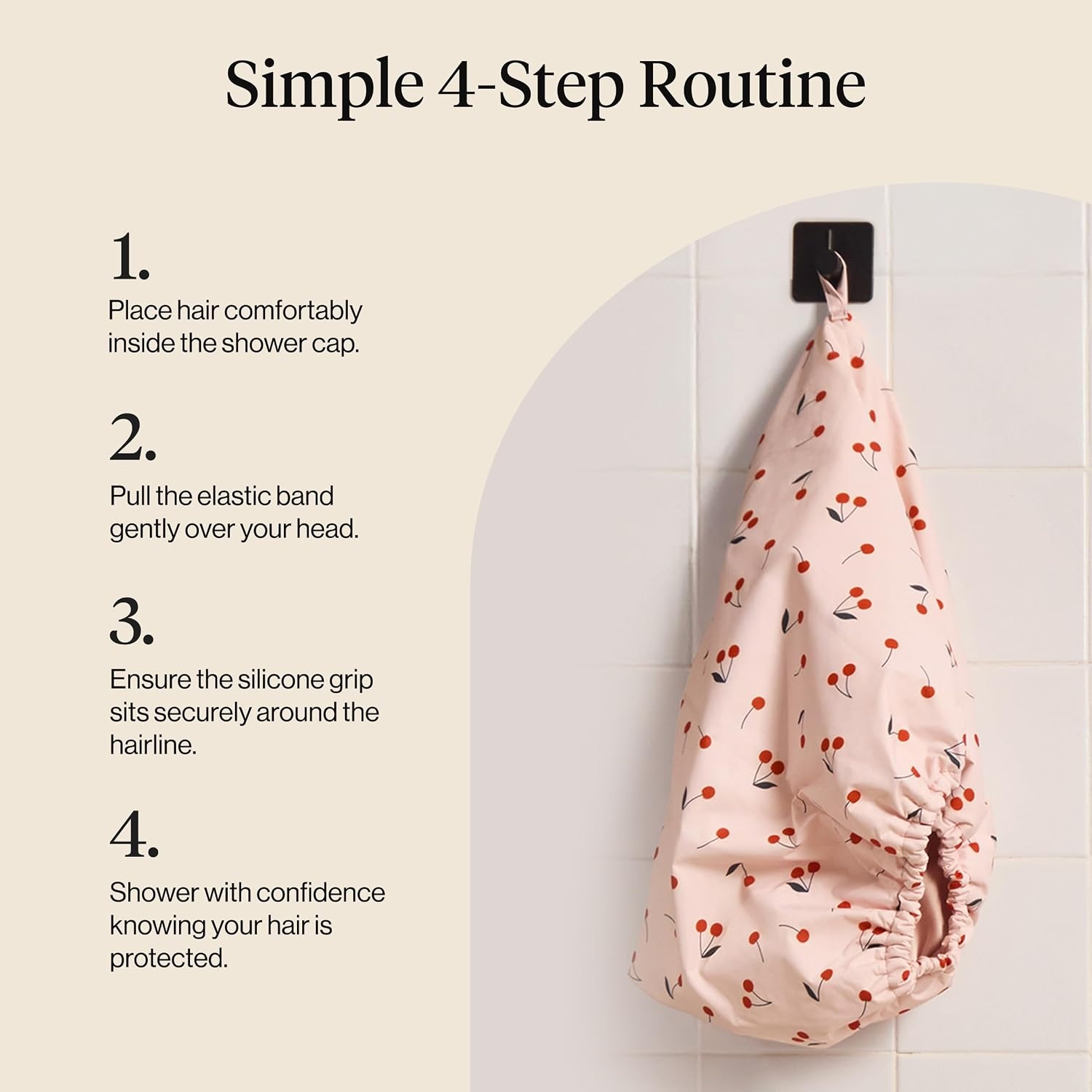 image:imageKitsch Luxury Large Shower Cap for Women StripeCherry Print
