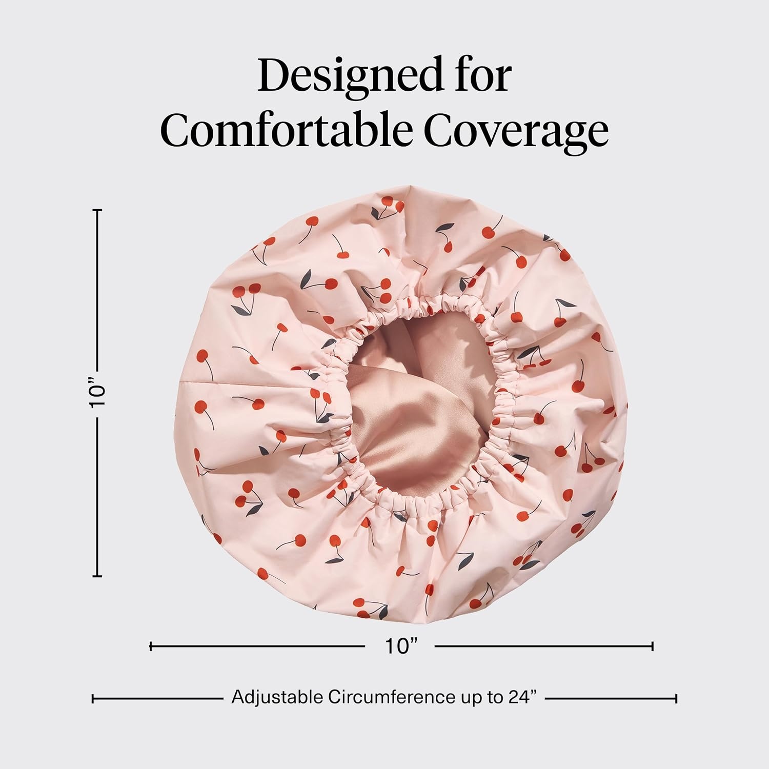 image:imageKitsch Luxury Large Shower Cap for Women StripeCherry Print