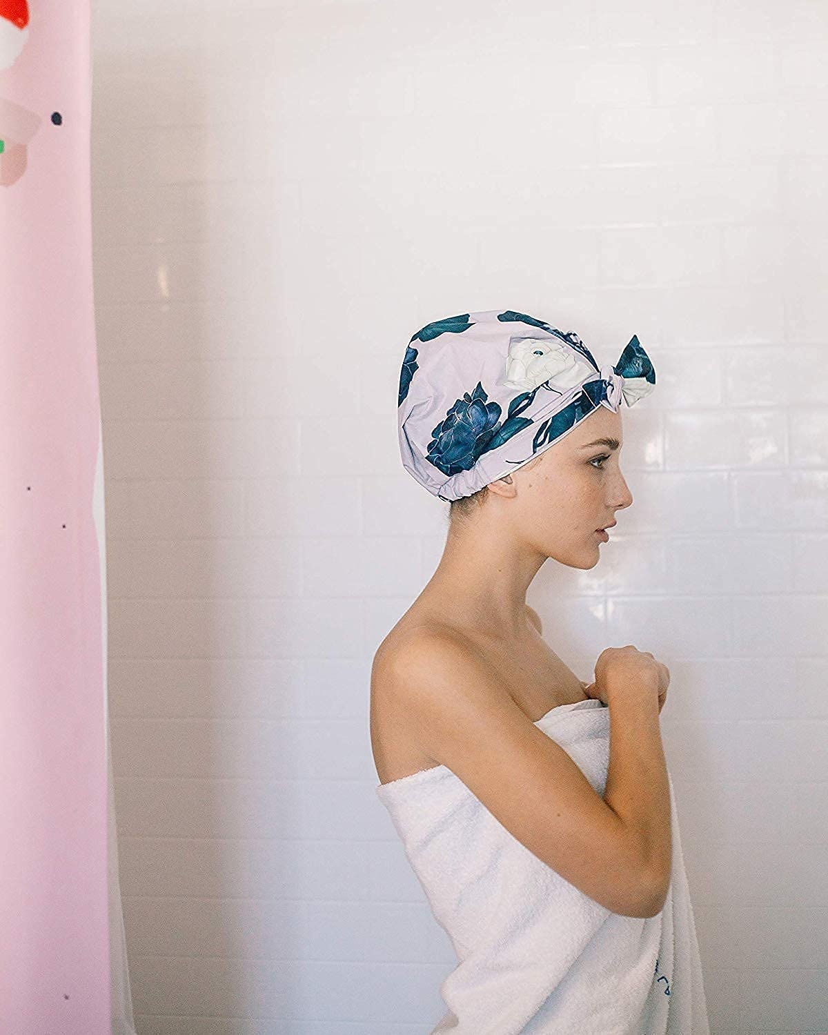 image:imageKitsch Luxury Large Shower Cap for Women StripeFloral
