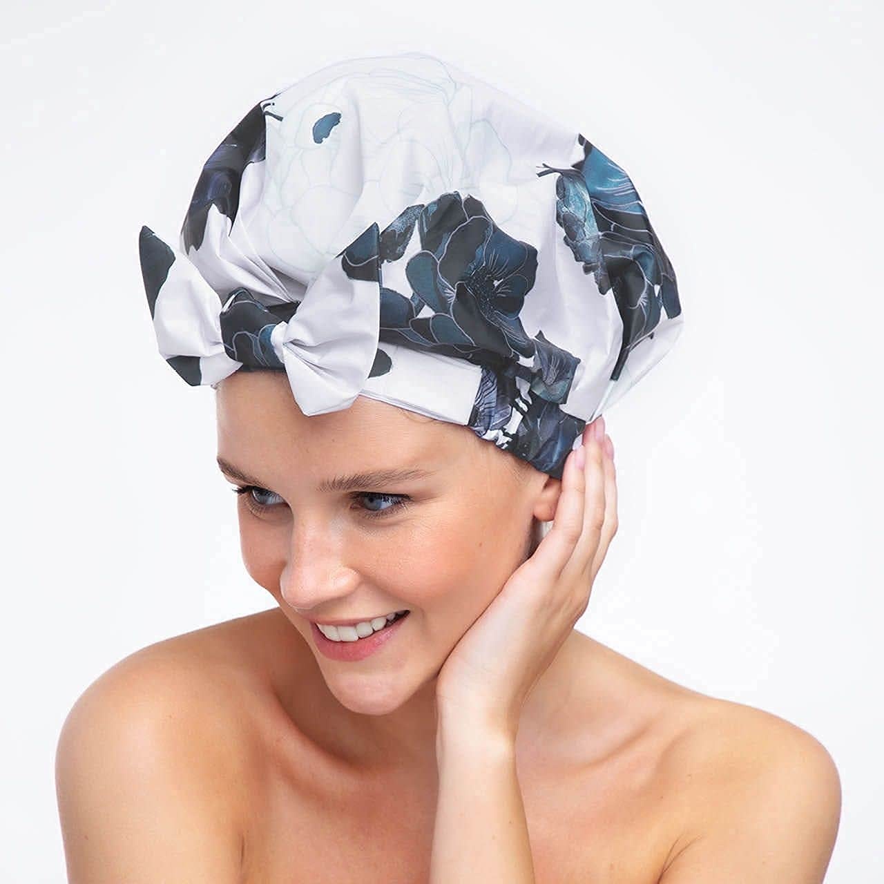 image:imageKitsch Luxury Large Shower Cap for Women StripeFloral
