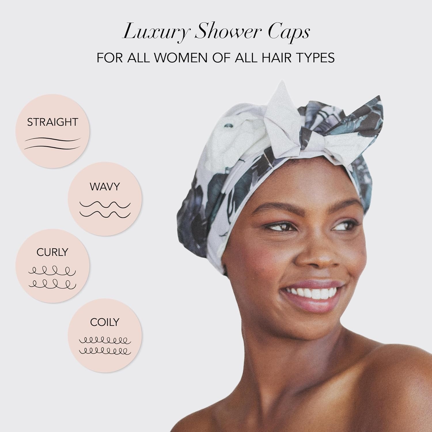 image:imageKitsch Luxury Large Shower Cap for Women StripeFloral