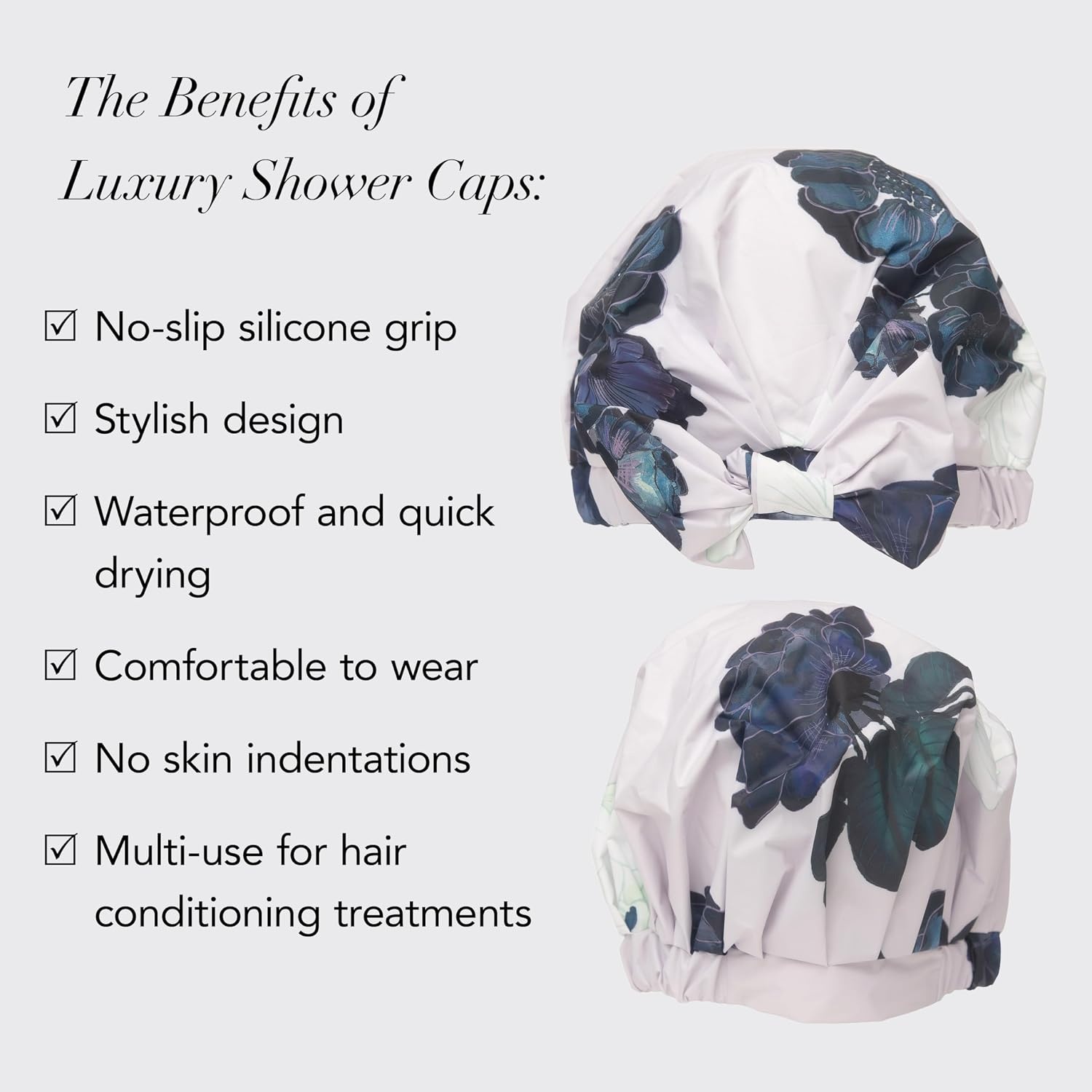 image:imageKitsch Luxury Large Shower Cap for Women StripeFloral