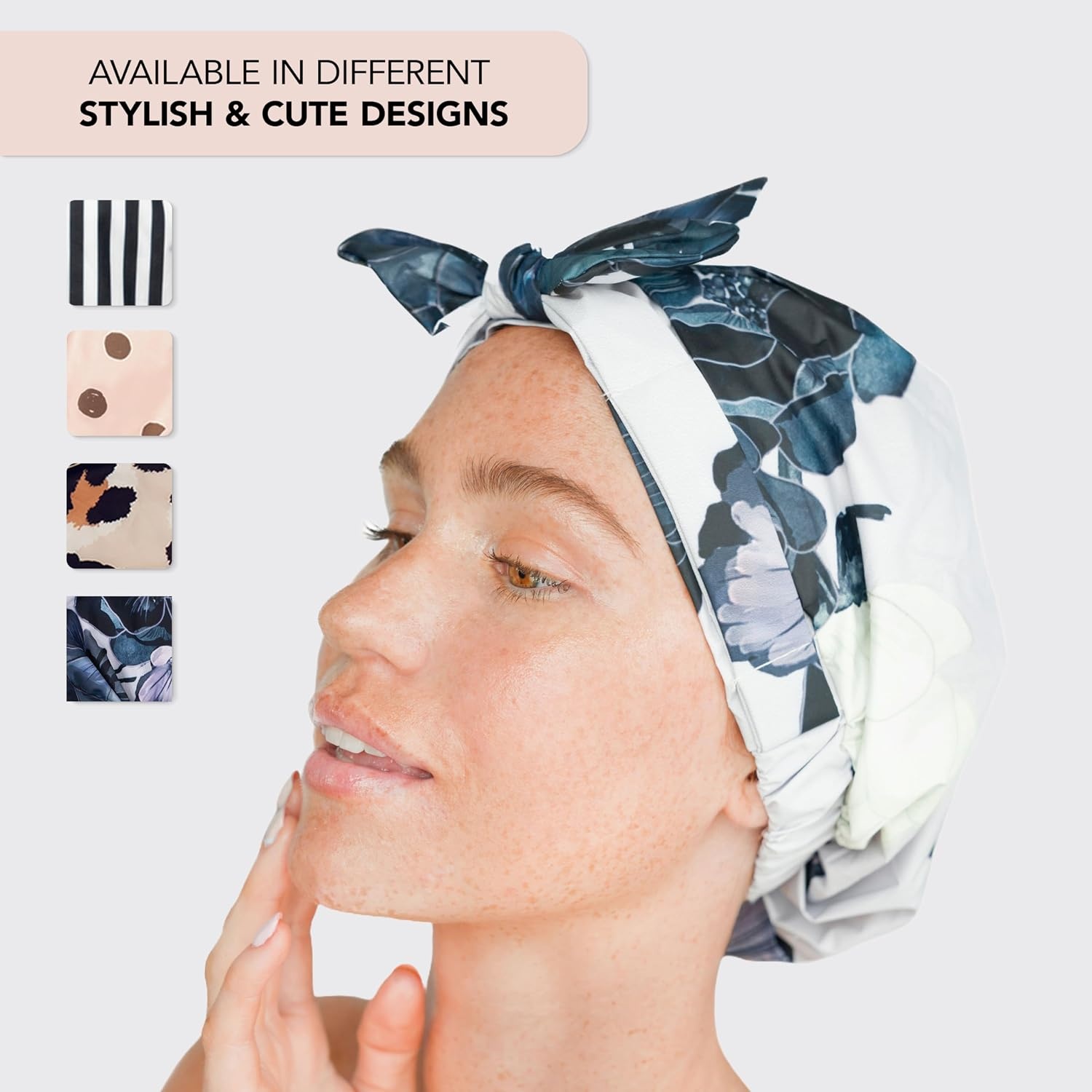image:imageKitsch Luxury Large Shower Cap for Women StripeFloral