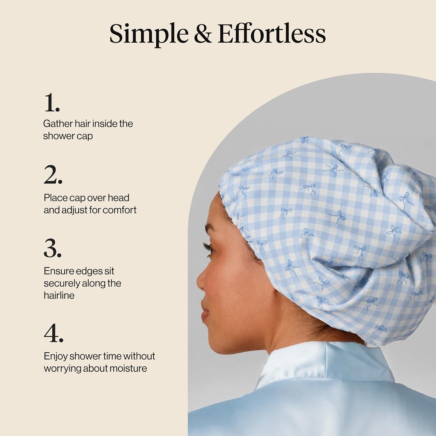 image:imageKitsch Luxury Large Shower Cap for Women StripeGingham Blue
