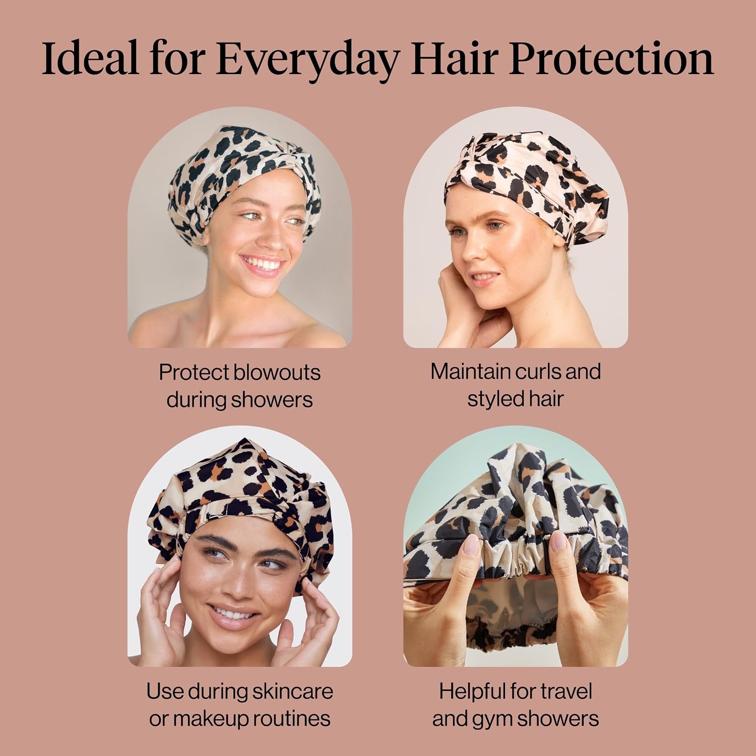 image:imageKitsch Luxury Large Shower Cap for Women StripeLeopard