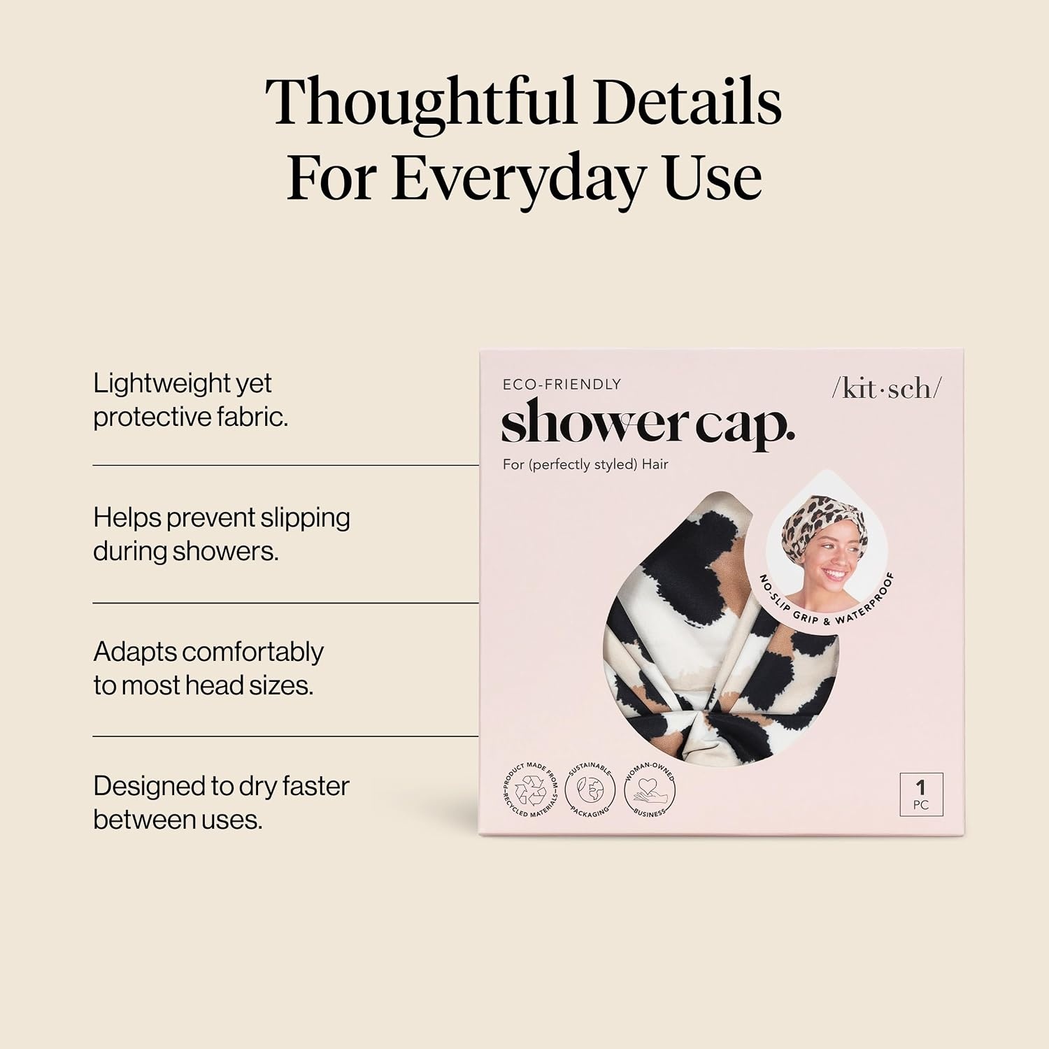 image:imageKitsch Luxury Large Shower Cap for Women StripeLeopard
