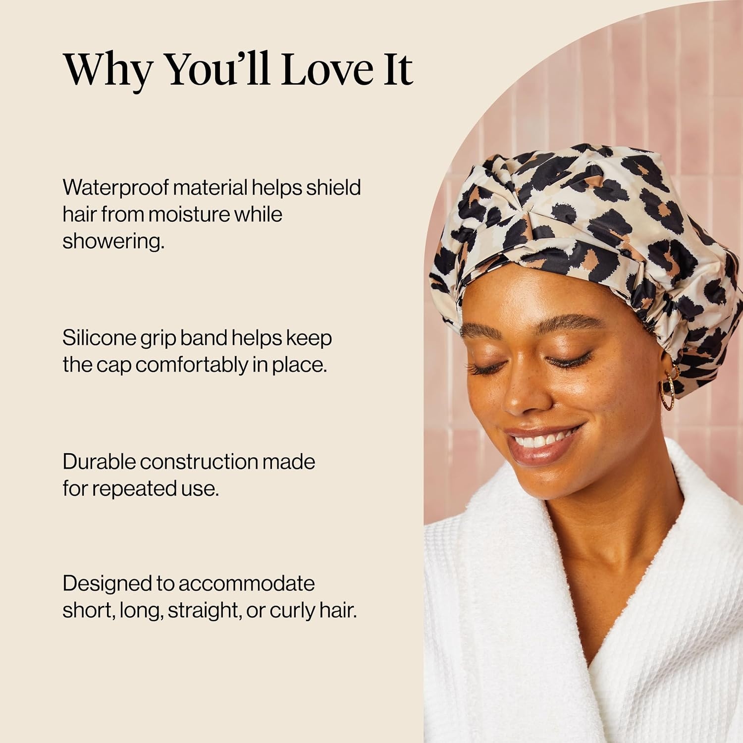 image:imageKitsch Luxury Large Shower Cap for Women StripeLeopard