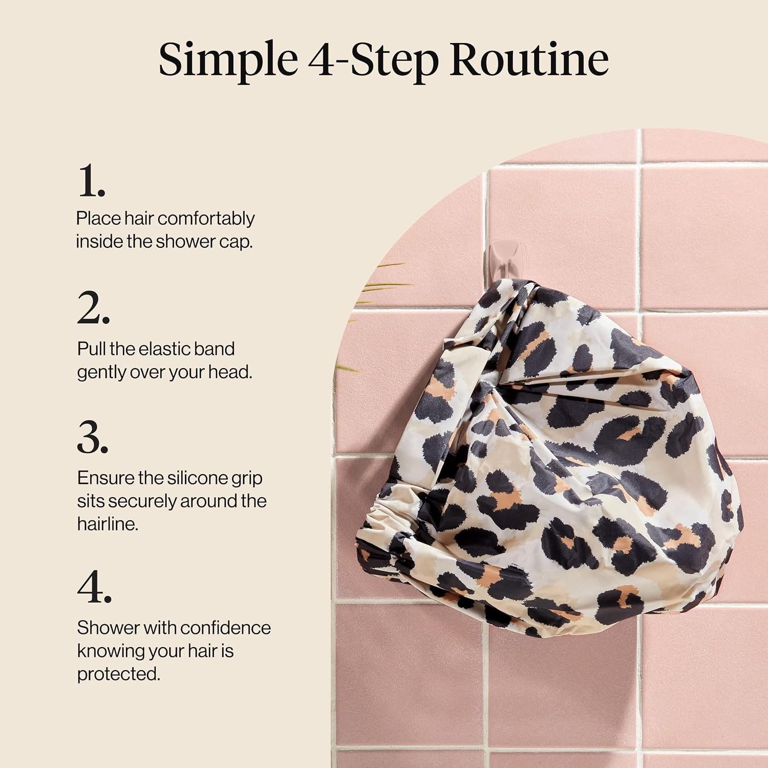 image:imageKitsch Luxury Large Shower Cap for Women StripeLeopard