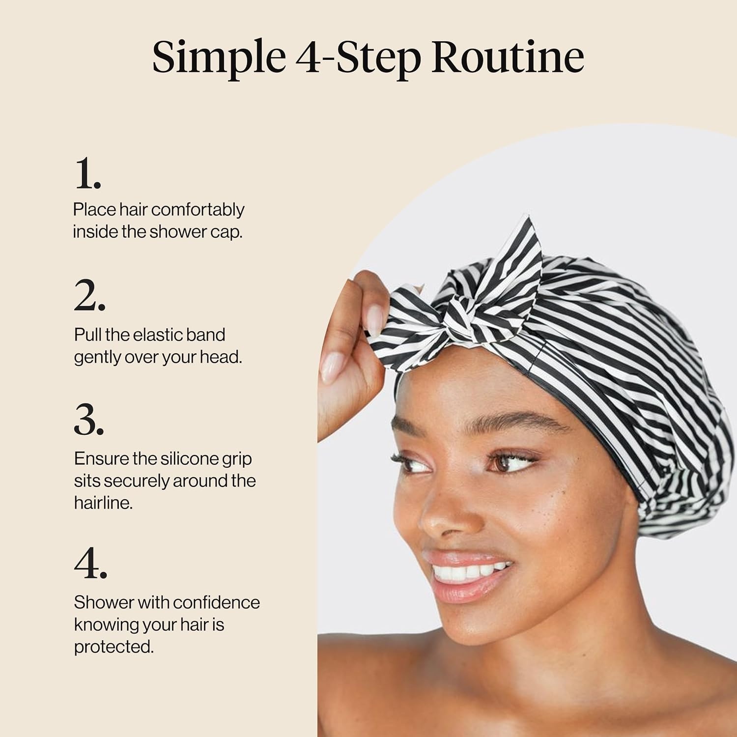 image:imageKitsch Luxury Large Shower Cap for Women StripeStripe