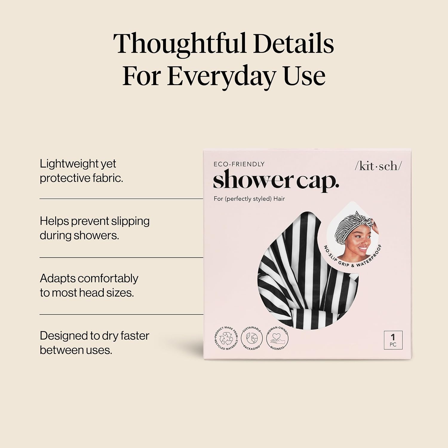 image:imageKitsch Luxury Large Shower Cap for Women StripeStripe