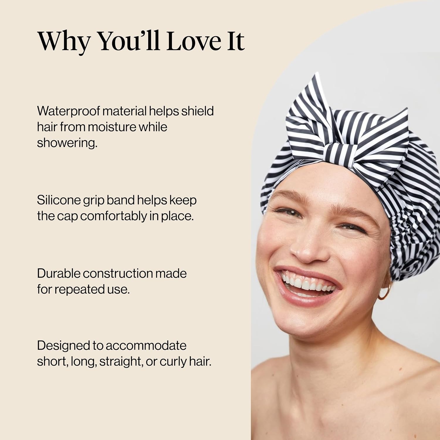 image:imageKitsch Luxury Large Shower Cap for Women StripeStripe