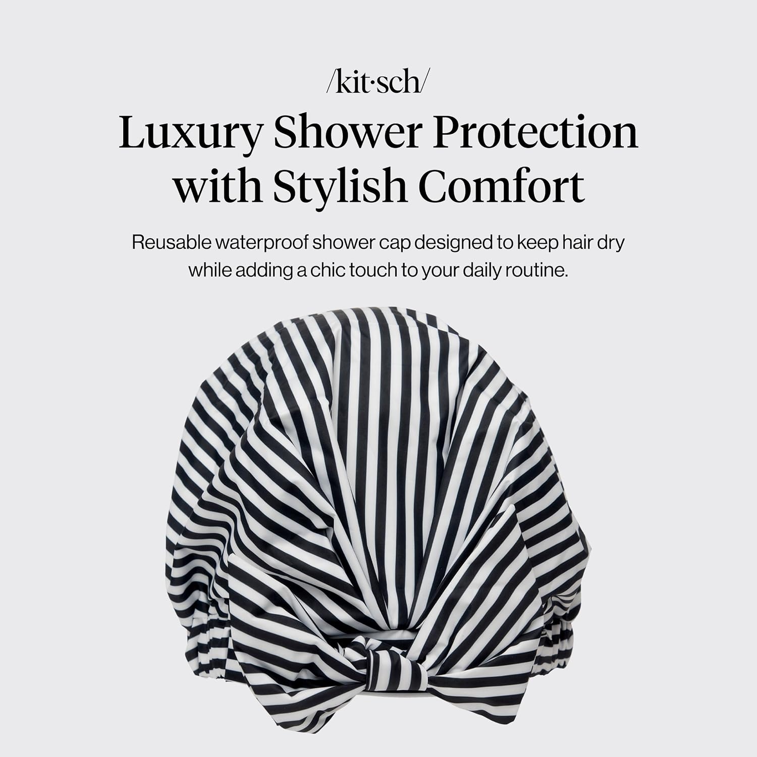 image:imageKitsch Luxury Large Shower Cap for Women StripeStripe