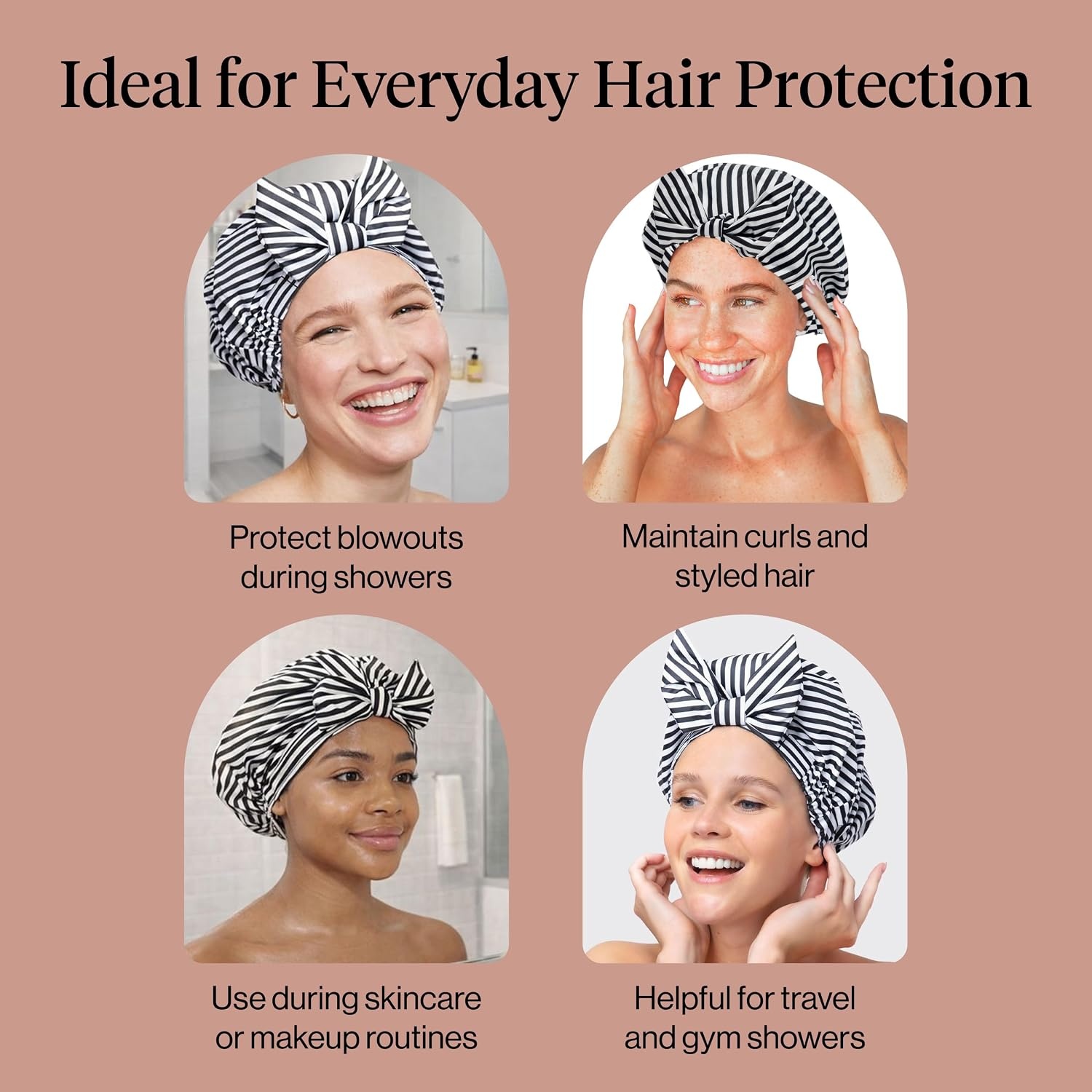 image:imageKitsch Luxury Large Shower Cap for Women StripeStripe