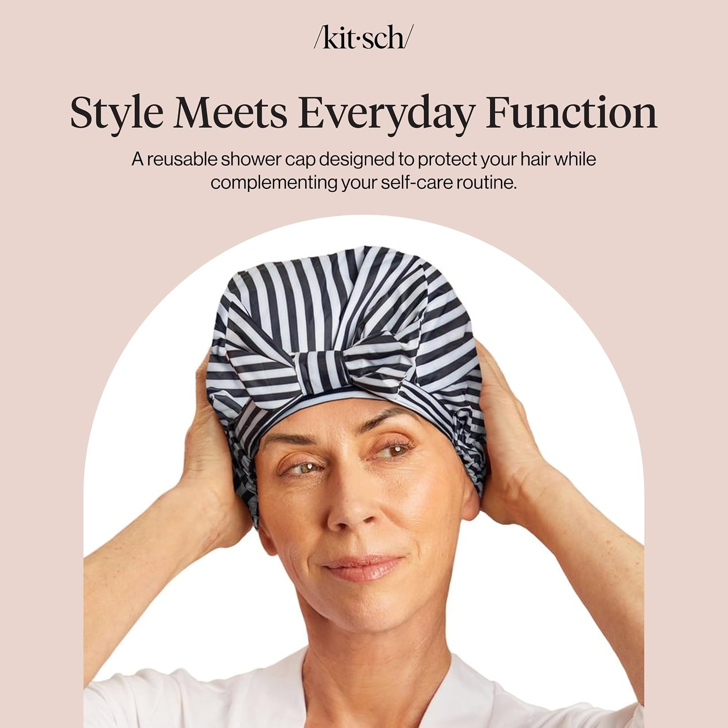 image:imageKitsch Luxury Large Shower Cap for Women StripeStripe