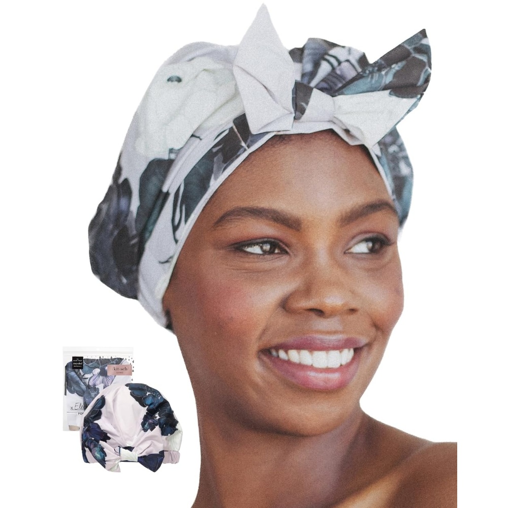 image:imageKitsch Luxury Large Shower Cap for Women StripeFloral