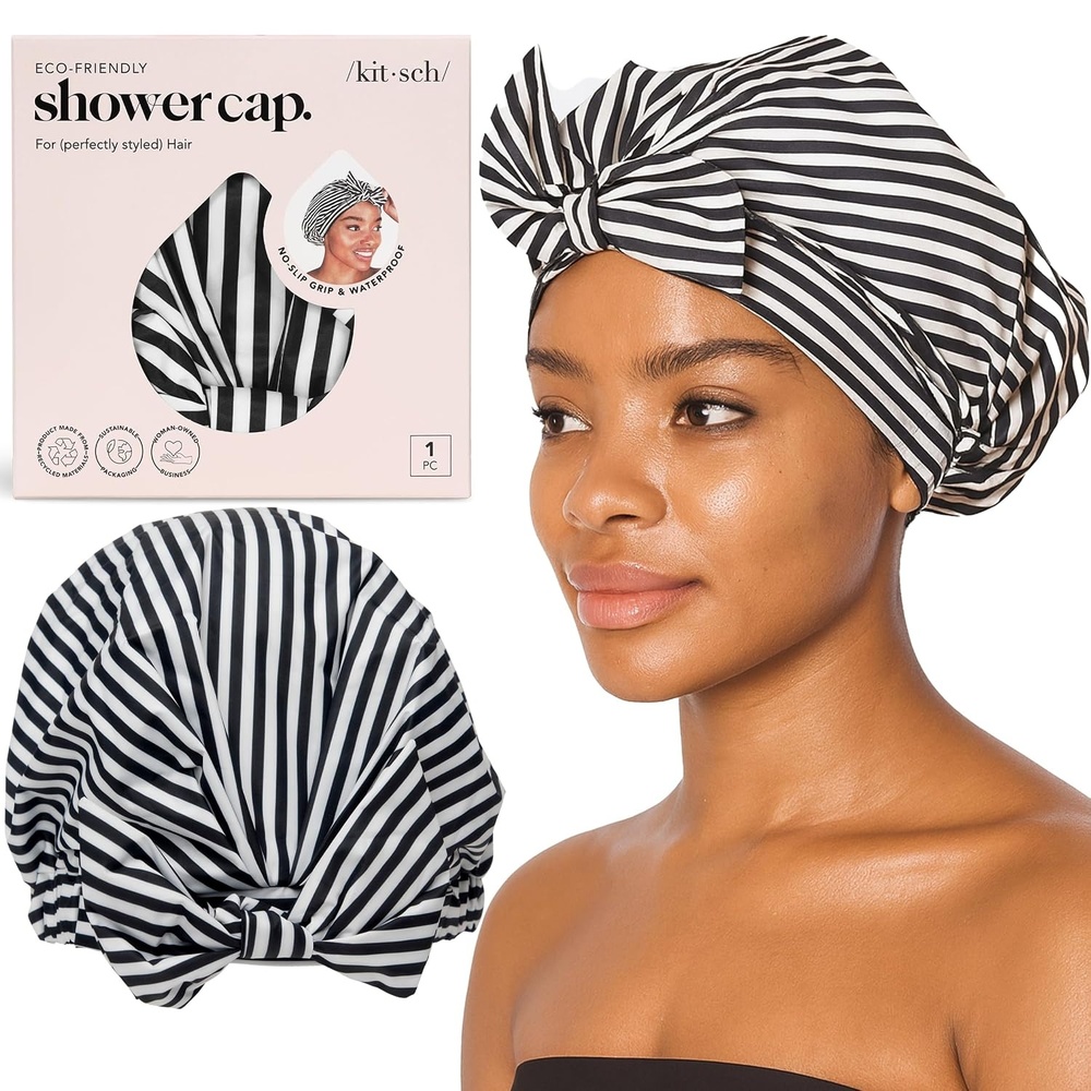 image:imageKitsch Luxury Large Shower Cap for Women StripeStripe