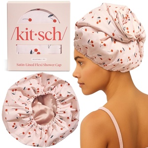 Kitsch Luxury Large Shower Cap for Women – Stripe(Cherry Print)