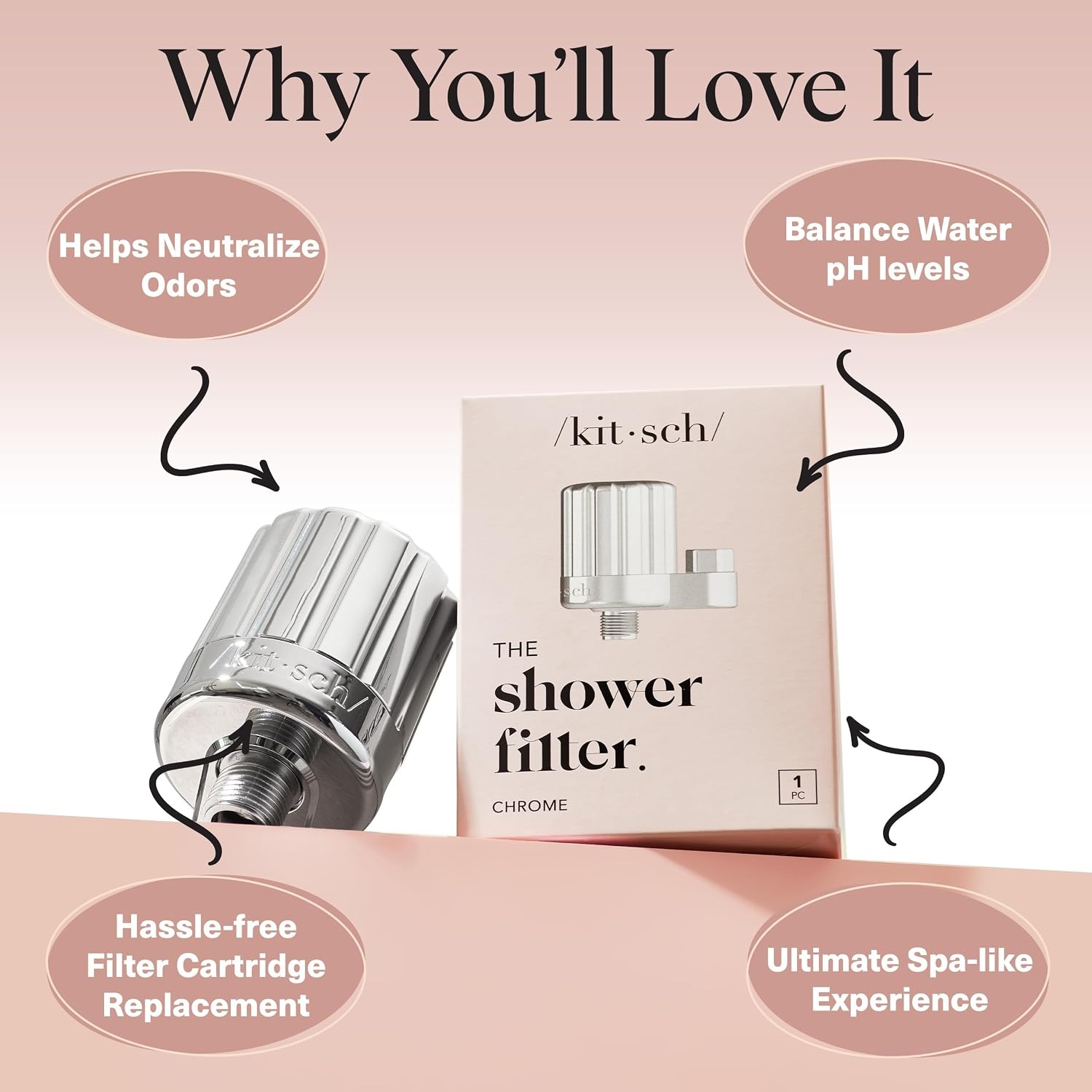 image:imageKitsch Shower Filter Head for Hard Water Filtered Shower Head TerracottaChrome