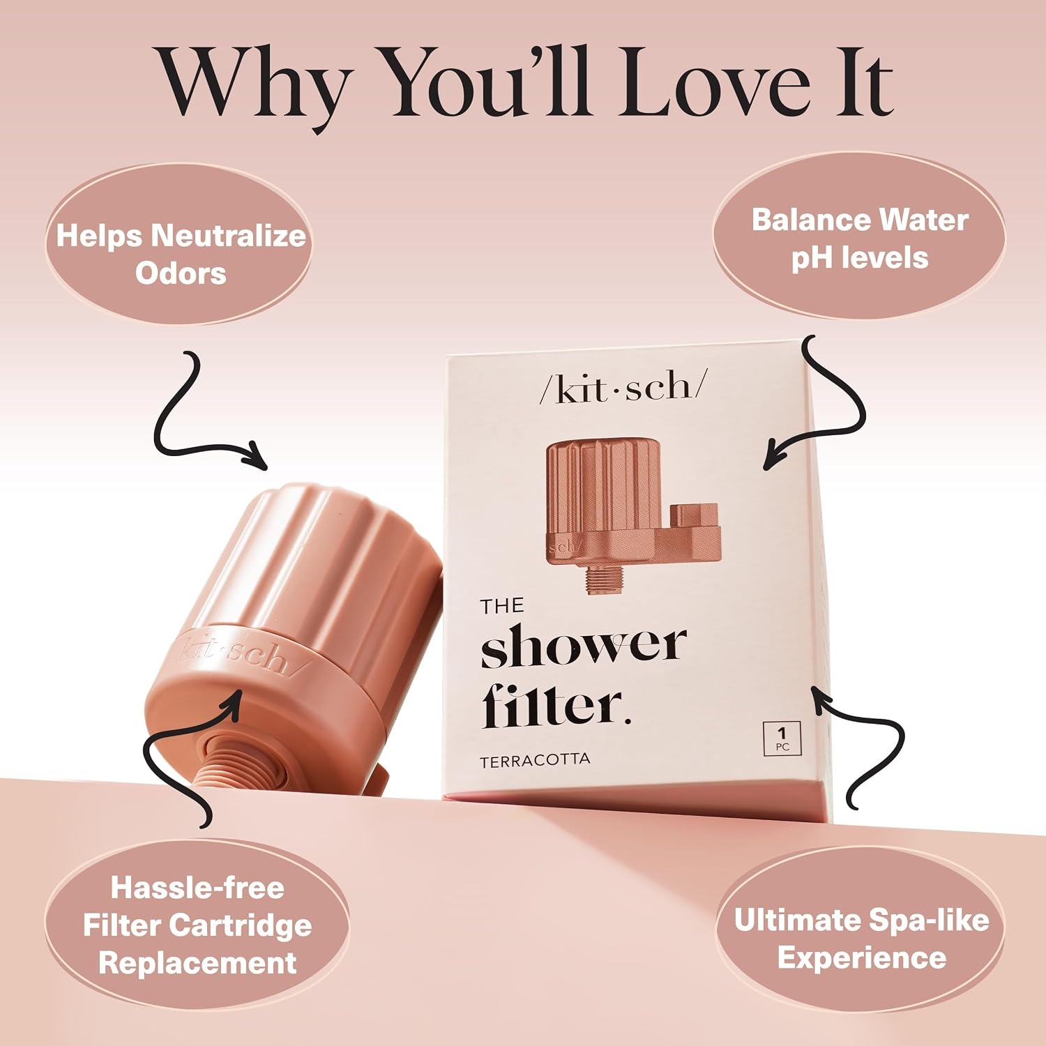 image:imageKitsch Shower Filter Head for Hard Water Filtered Shower Head TerracottaTerracotta