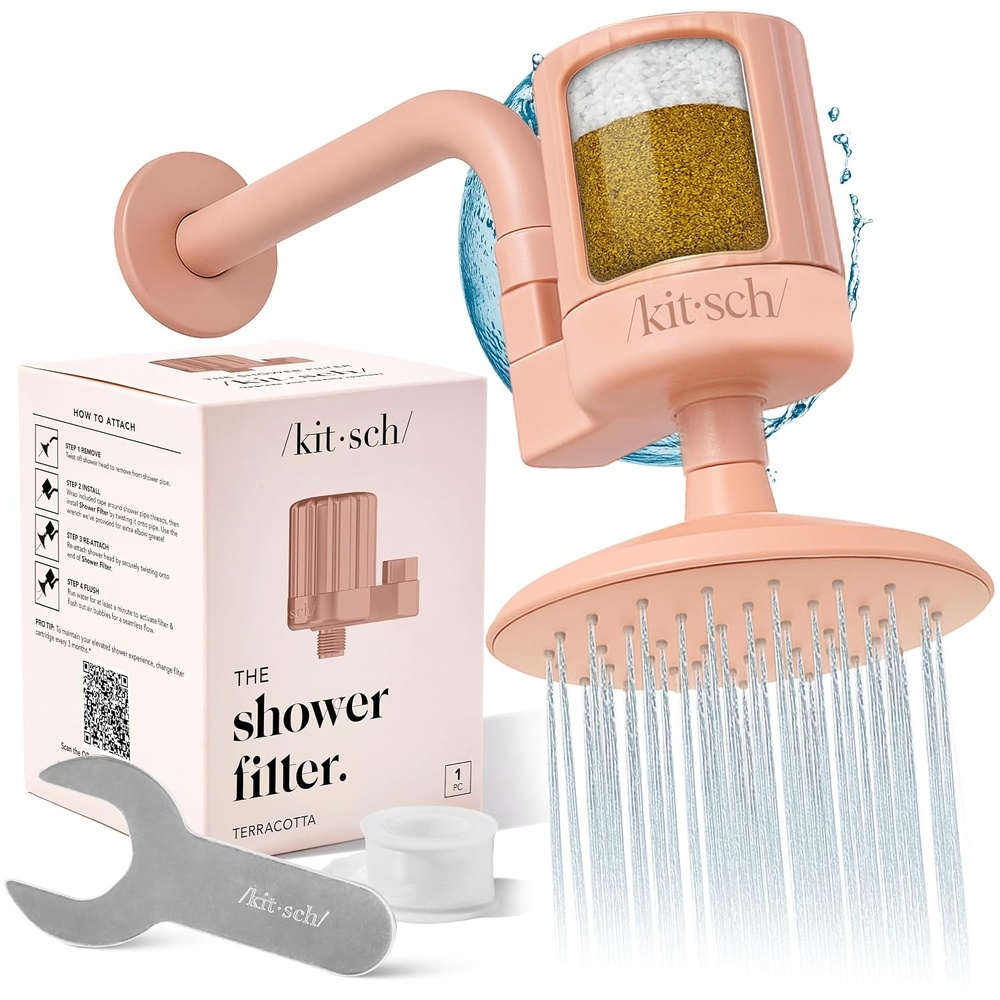 image:imageKitsch Shower Filter Head for Hard Water Filtered Shower Head ChromeTerracotta